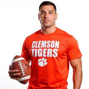 MITCHELL & NESS Men's NCAA Clemson Tigers Orange Embroidered T-Shirt Size XL NEW